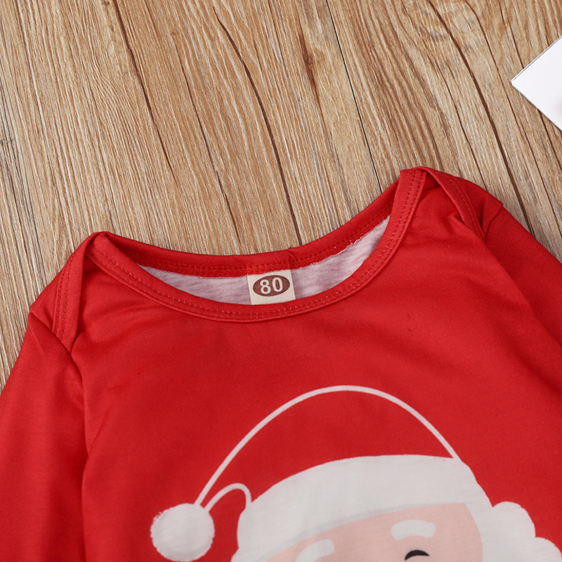 Xmas Spring Autumn baby Girls Clothes Fashion Children Rompers Girl Red Santa Printde Long Sleeve Round Neck Middle Children's Jumpsuits Kids Clo