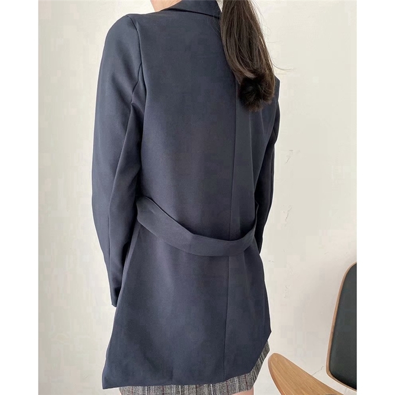 Causal Women Solid Notched Collar Blazers Fashion Ladies Sashes Slim Coats Elegant Female Chic Pocket Long Jackets 210430