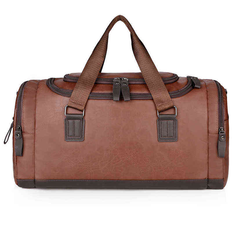 Vintage PU Leather Duffel Bag Outdoor Travel s with Multiple Compartments Men Waterproof Gym for Weekend Drop 211118