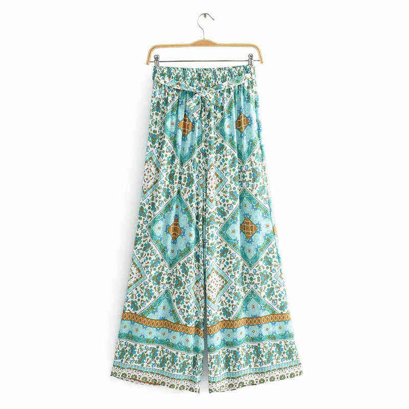Vintage chic Women two piece outfits strap Sleeveless tops Bohemian sashes pants 2 pieces rayon cotton Boho sets 211105