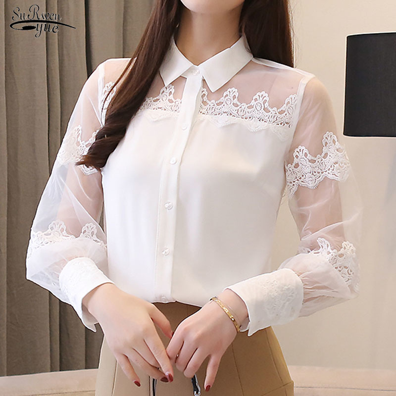 Autumn Solid White Organza Elegant Chiffon Blouse Women Long Sleeve Hollow Lace Upper Garment OL Chemisier Femme 10342 210521
Autumn Solid White Organza Elegant Chiffon Blouse Women Long Sleeve Hollow Lace Upper Garment OL Chemisier Femme 10342 210521