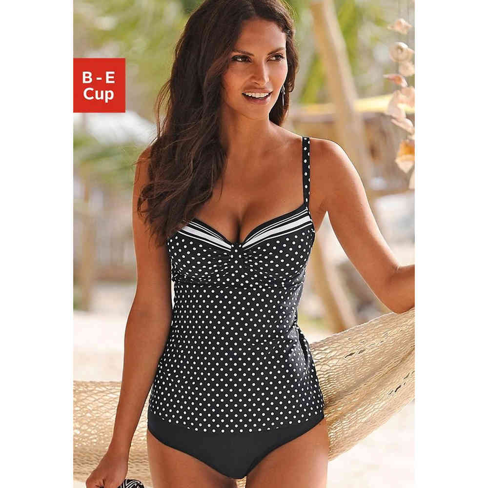 Women Two Piece Tankini Swimwear Classic Push Up Swimsuit Tummy Control Dot Summer Beach Bathing Suit 210324