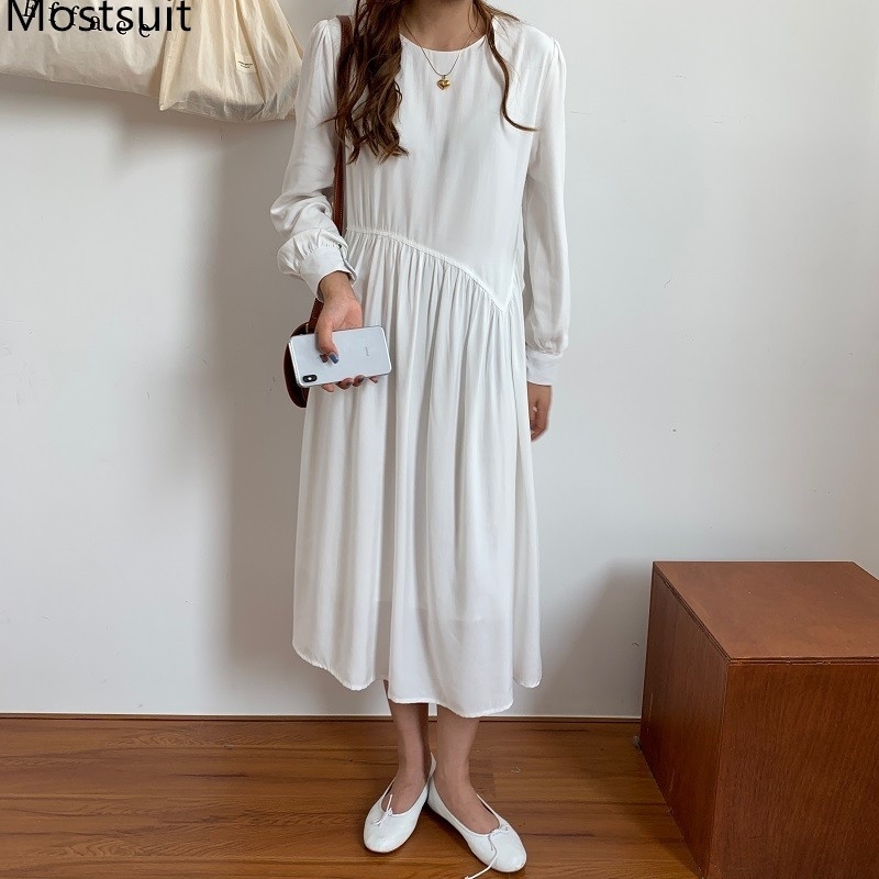 Autumn Korean Solid Women Long Pleated Dress Full Sleeve O-neck Loose Simple Basic Dresses Casual Fashion Ladies Vestidos 210518, Camel
Autumn Korean Solid Women Long Pleated Dress Full Sleeve O-neck Loose Simple Basic Dresses Casual Fashion Ladies Vestidos 210518, Camel