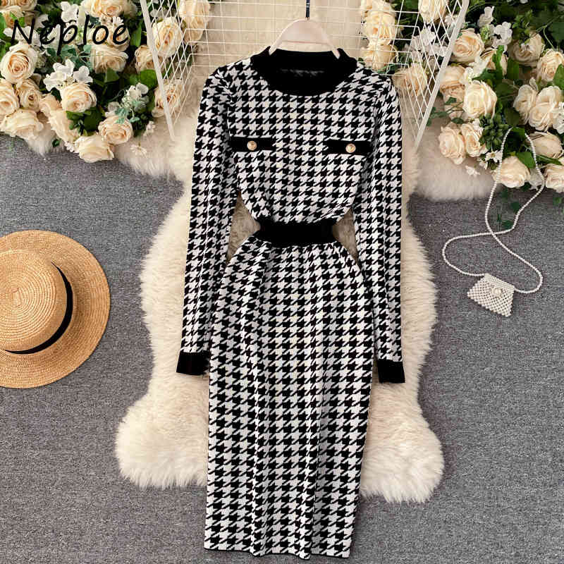 Neploe Vintage Houndstooth Plaid Pattern Temperament Dress Women High Waist Hip Bodycon Vestido O Neck Long Sleeve Pullover Robe 210510, Black
Neploe Vintage Houndstooth Plaid Pattern Temperament Dress Women High Waist Hip Bodycon Vestido O Neck Long Sleeve Pullover Robe 210510, Black