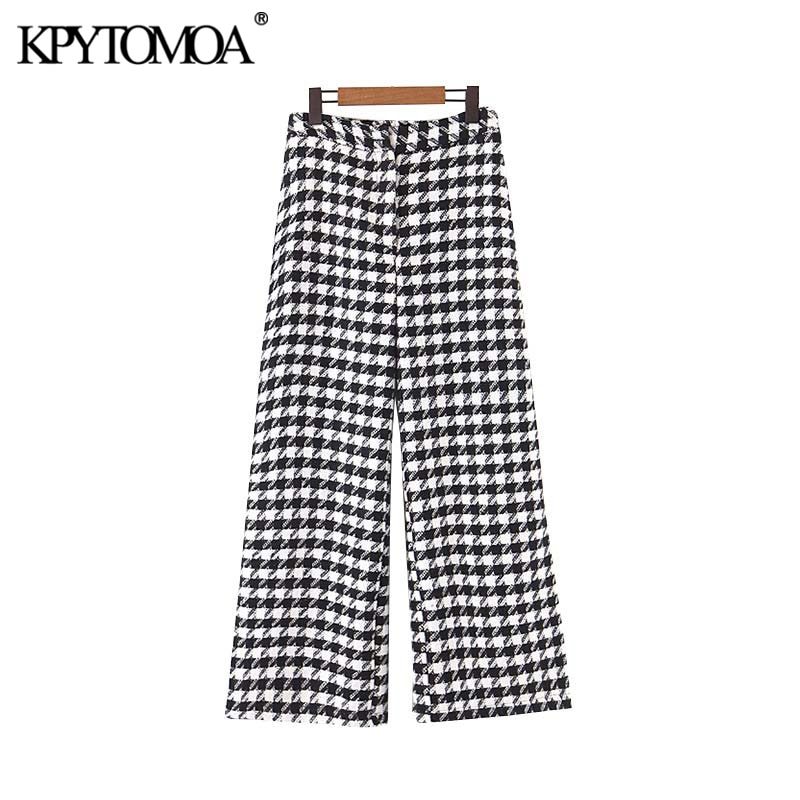 Stylish Office Wear Houndstooth Straight Pants Women Fashion High Waist Zipper Fly Pocket Ladies Ankle Trousers 210420