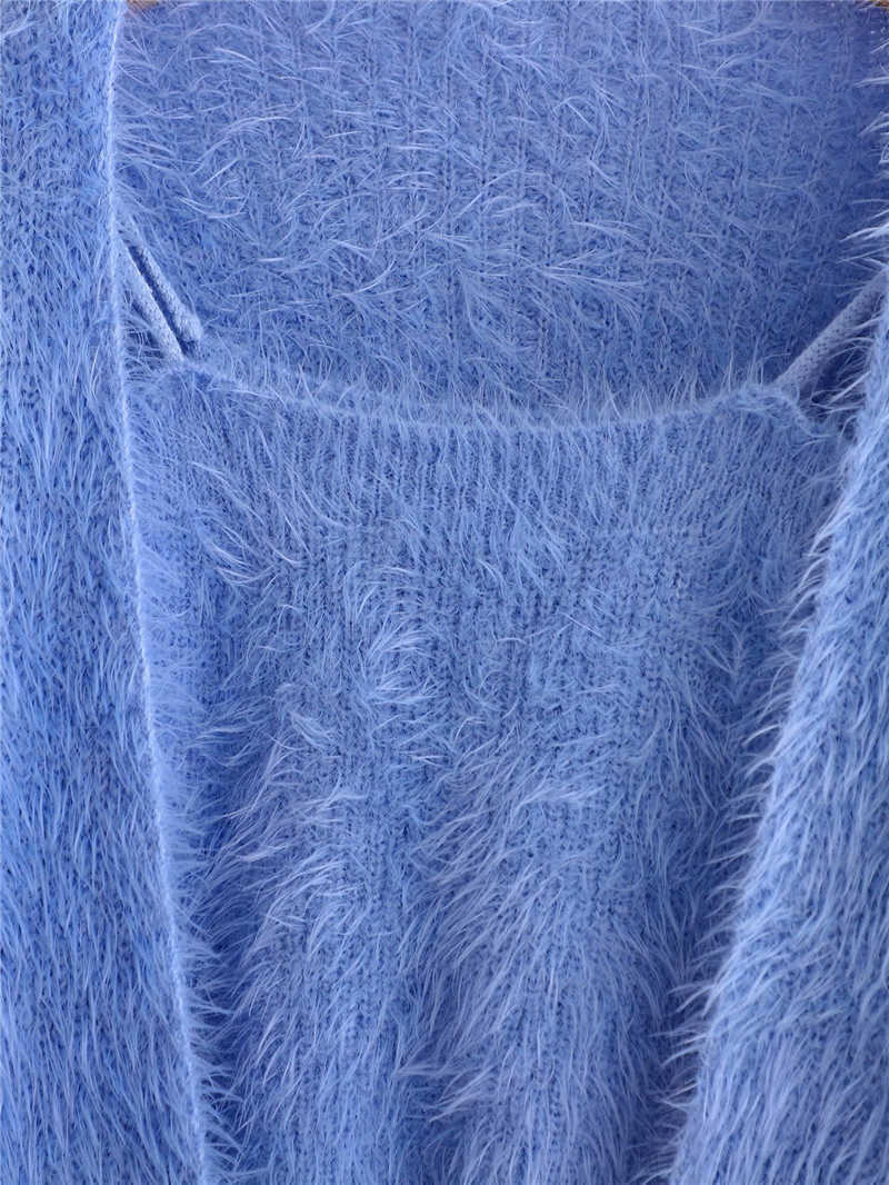 Causal Women Solid Blue Sweaters Fashion Ladies Streetwear Soft Loose Knitted Tops Elegant Female Chic Two Piece Set 210527