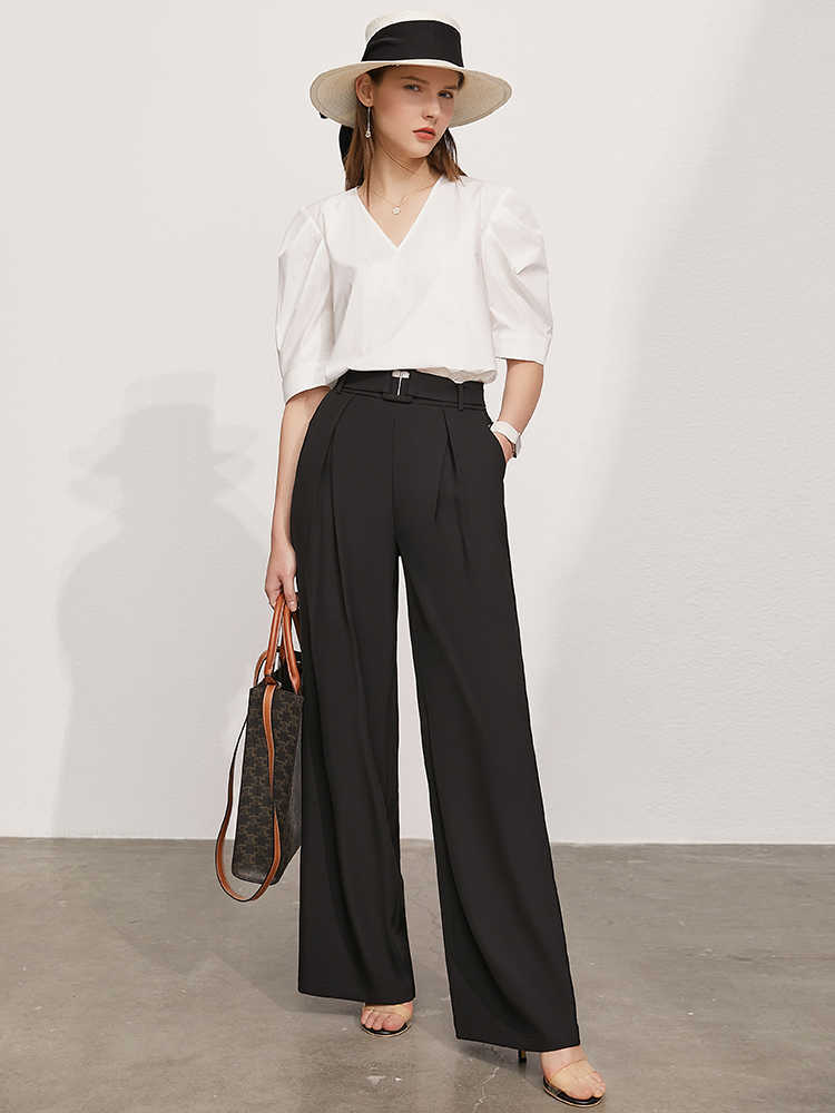 Minimalism Summer Causal Pants For Women Offical Lady High Waist Loose Women's Trousers Fashion 12130231 210527