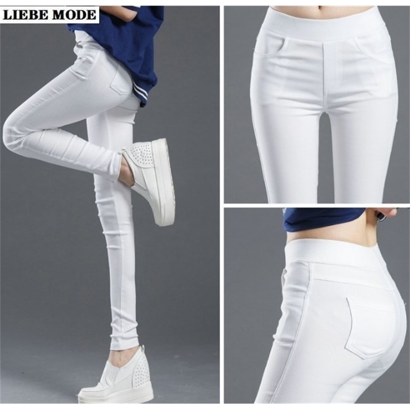 Womens Elastic High Waist Pockets Legging for Women Skinny Leggins Femme Black White Pantalones De Mujer Casual Pencil Pants 211115