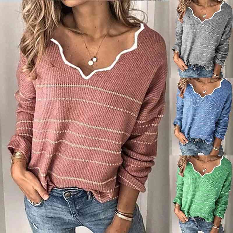 Winter Pink Knitted Sweater Women V-Neck Striped Color Block Pullovers Long Sleeve Ladies Knitwear Causal Pull Femme 210603, Blue
Winter Pink Knitted Sweater Women V-Neck Striped Color Block Pullovers Long Sleeve Ladies Knitwear Causal Pull Femme 210603, Blue