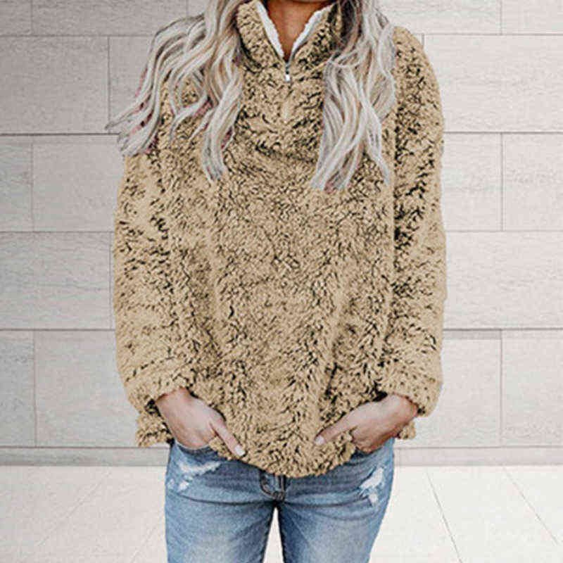Fleece Thicken Turtleneck Women's Sweatshirts Autumn Zipper Long Sleeve Female Pullovers Winter Casual Warm Ladies Sweatshirt 211109