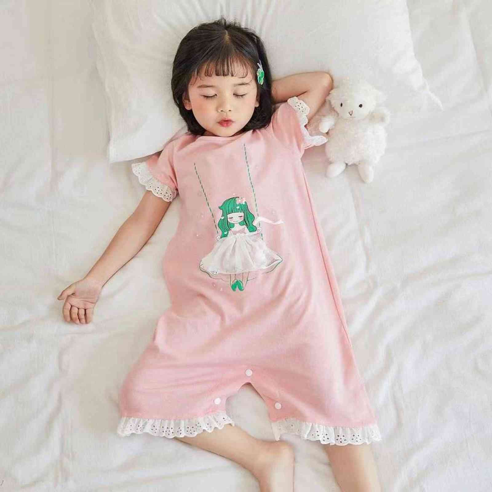 Girls Nightdress Pajamas Spring Kids Pijamas Pink Cartoon Princess Long-Sleeved Pyjamas For Children 3-12 Years 211130