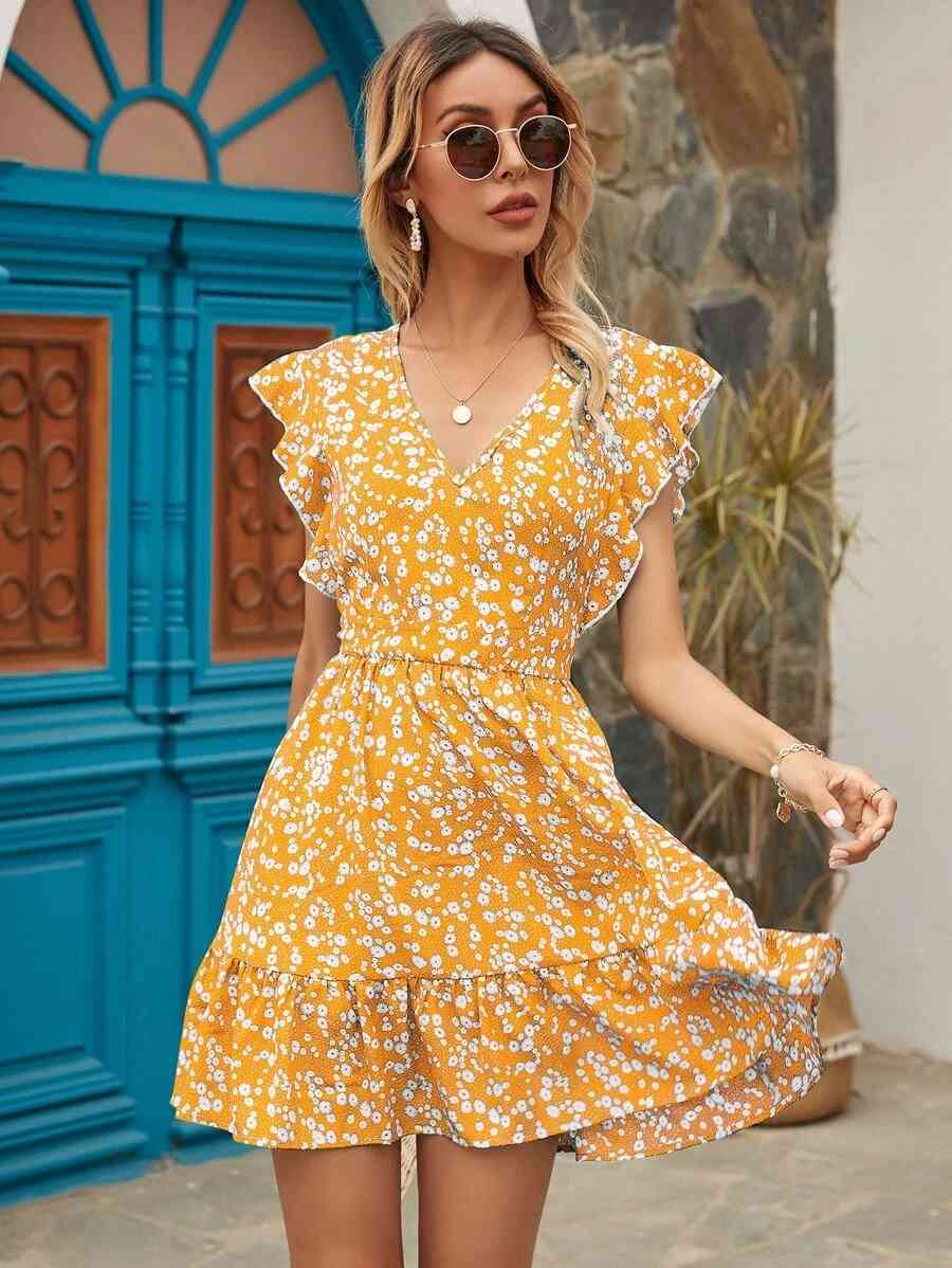 Summer Short Dress Women V Neck Holiday Beach Dresses Boho Print A Line Short Sleeve Ruffles Dresses Vestidos Clothes 210521, Yellow
Summer Short Dress Women V Neck Holiday Beach Dresses Boho Print A Line Short Sleeve Ruffles Dresses Vestidos Clothes 210521, Yellow