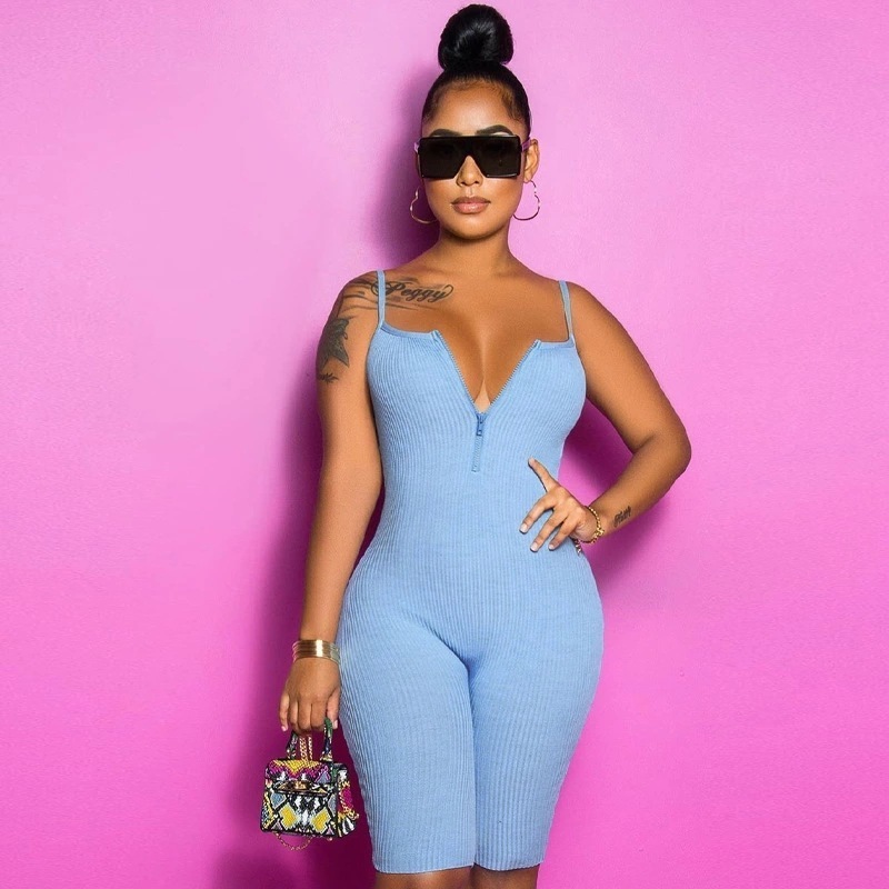 2022 summer romper Women Designers Clothes 2023 Jumpsuit sleeveless slim tie dye slim sports shorts v-neck blue sexy club wear
