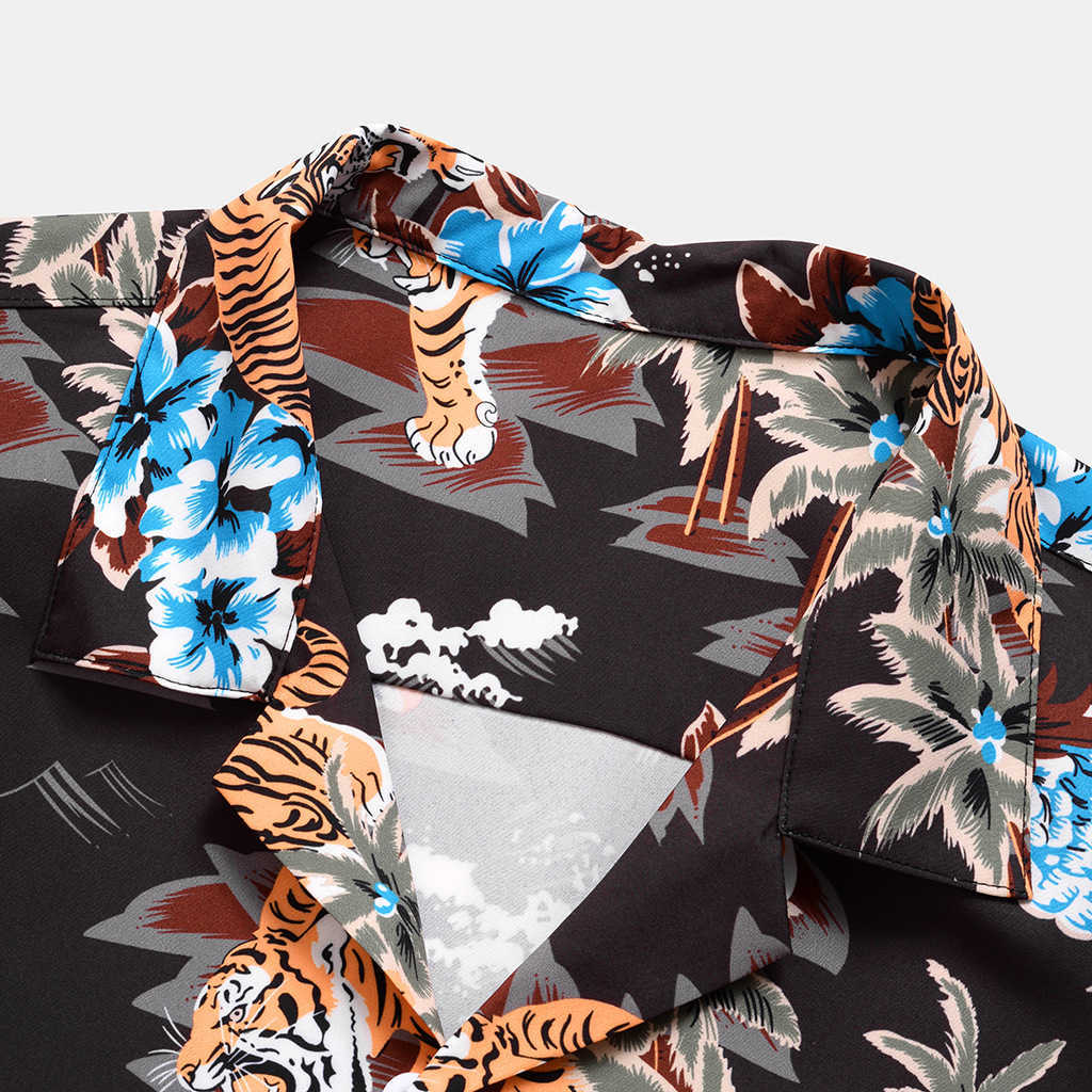 Mens Hawaiian Flower Tiger Printed Shirt Fashion Top Men Casual Breathable Short Sleeve Shirts 210527