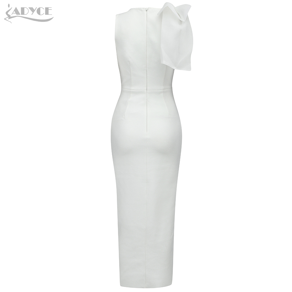 Summer White Bow Bandage Dress For Women Sexy Tank V Neck Midi Club Celebrity Evening Runway Party Bodycon 210423