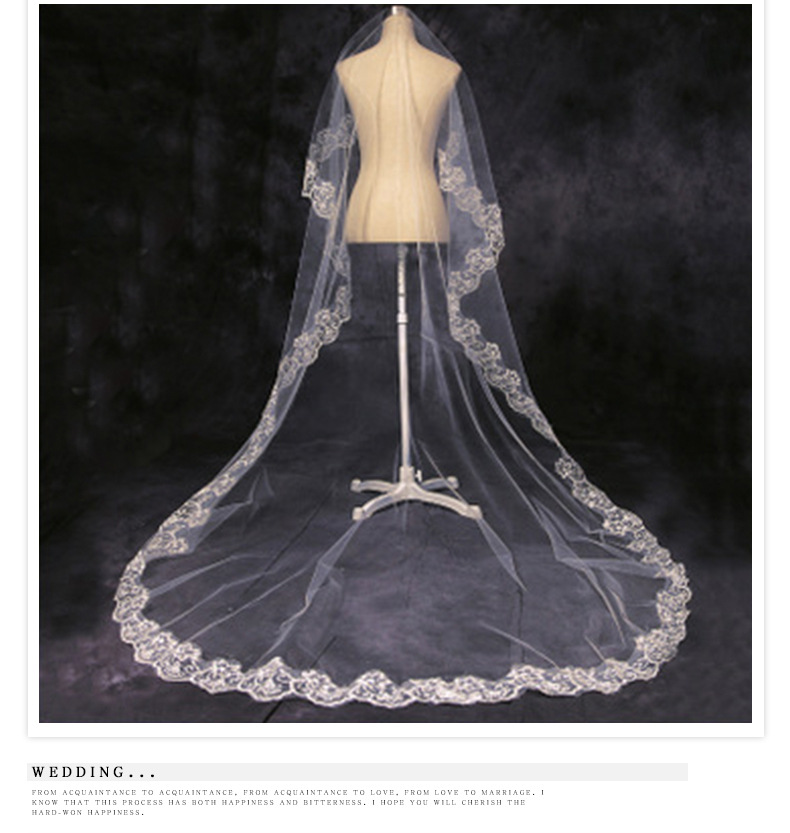 Romantic White Ivory Lace Wedding Veils Cheap Long Lace Bridal Veils One Layer Appliqued Edge Bride Veil