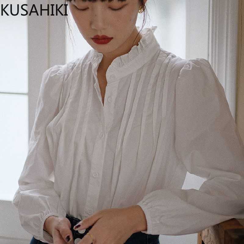 KUSAHIKI Korean Pleated Stand Neck Shirt Causal Puff Long Sleeve Women Blouses Spring Elegant Blusas Mujer De Moda 6F022 210602, White
KUSAHIKI Korean Pleated Stand Neck Shirt Causal Puff Long Sleeve Women Blouses Spring Elegant Blusas Mujer De Moda 6F022 210602, White