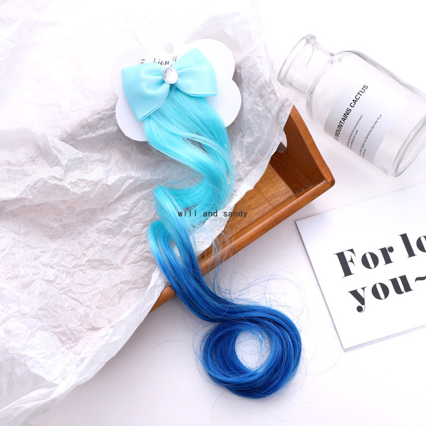 WHOLESLAE Girls Children Colorful Bow Knot Hairpiece Hair Clips Barrettes Wig Hairs Extension Bobby Pin Clasp Birthday Cosplay Hair Jewelry
