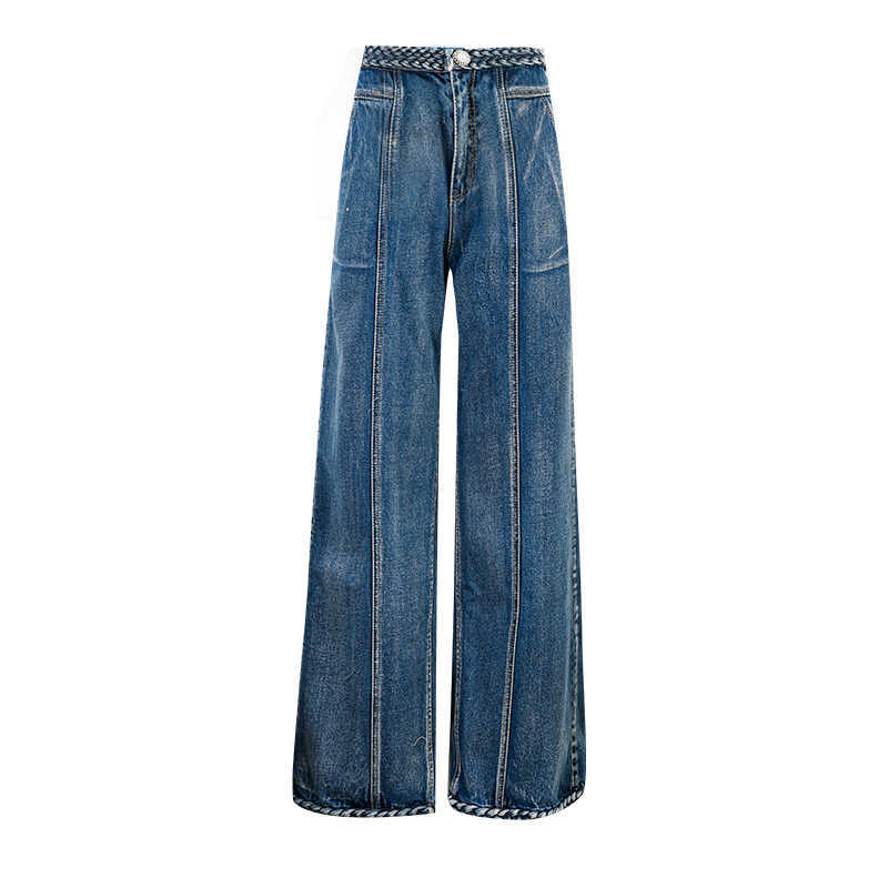 TWOTYLE Casual Blue Denim Trousers For Women High Waist Loose Straight Full Length Jeans Female Summer Fashion Clothes 210809