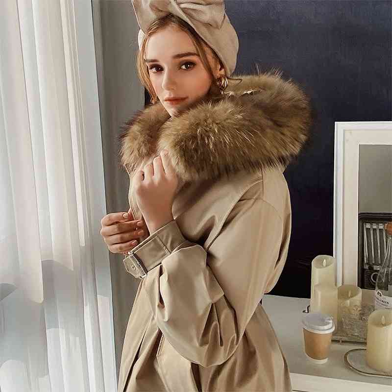 Dabuwawa Elegant Office Lady Winter Down Coat Long with Raccoon Fur Women Casual Button Warm Thick Parka Coat Female DT1DPK032 210520