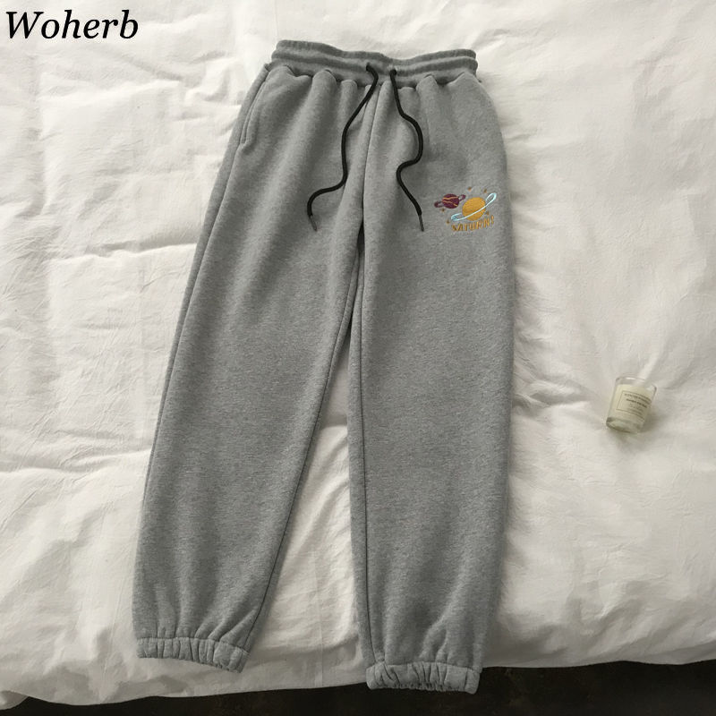 Korean Style Embroidery Harem Pants Women Casual Loose Thick Sweatpants Autumn Winter Trousers Female Fashion 91382 210519
