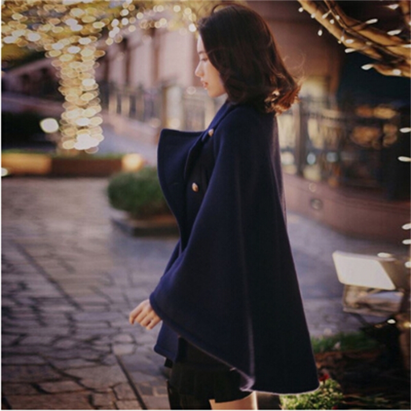 Winter est Runway Women Oversized Wool Poncho Navy Cape Coat Female Cloak manteau femme abrigos mujer Thick warm 210520