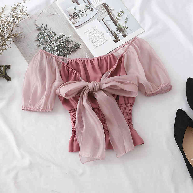 Spring Bow Neck Waist Chiffon Shirt Transparent Sleeve Slash Shoulder Solid Tops For Women Fashion 210518, White
Spring Bow Neck Waist Chiffon Shirt Transparent Sleeve Slash Shoulder Solid Tops For Women Fashion 210518, White