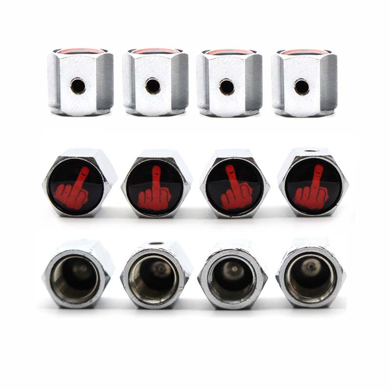 Vehicle Tire Valve Caps Zinc Alloy Anti-theft Middle Finger Style Car Tyre Tires Air Stem Wheel Cap Airtight Cover 4Pcs/Set