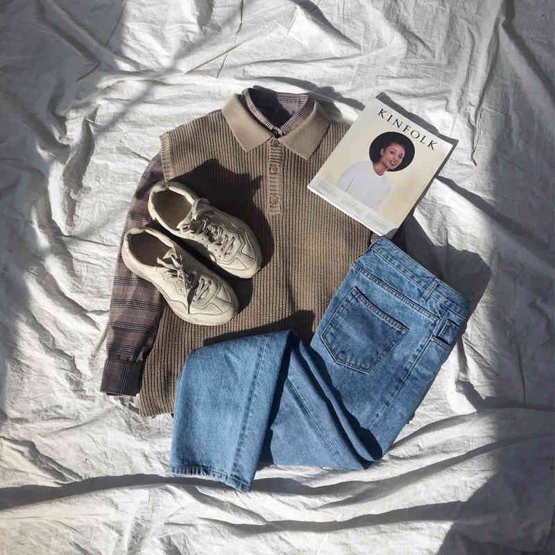 IEFB Men's Kint Waistcoat Handsome Trend Korean Fashion Sleeveless Polo Collar Vest Personality Knitted Tops 9Y5737 210524