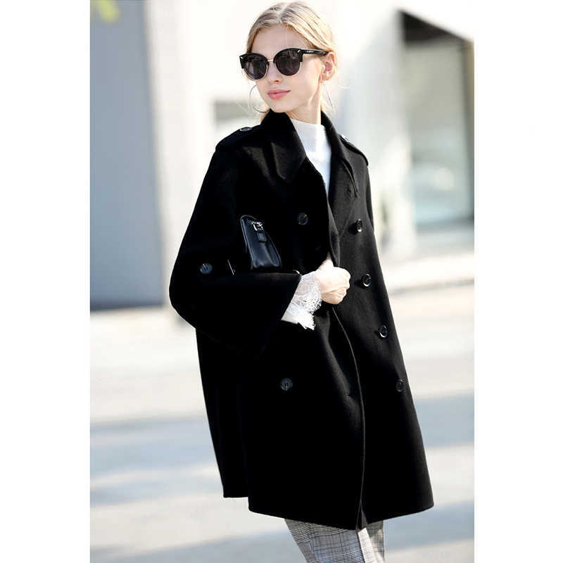 Minimalism Women Winter Cloak Double Woolen Coat Fashion Causal Solid breasted 100%Wool Female 11840362 210527