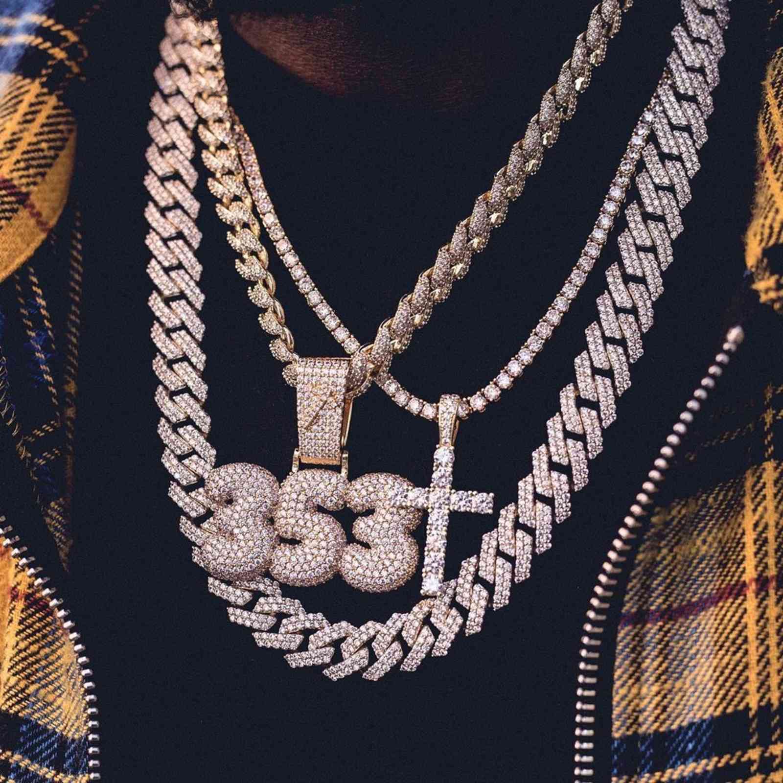 luxury Hip Hop Jewelry White Gold Plated Cuban Link Chain Iced Out Diamond Chain Necklace For Men Jewelry270f