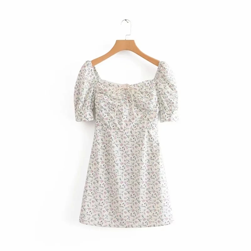 Vintage floral print mini dress women Sexy short sleeve bohemian elegant white party es korean casual vestidos 210521