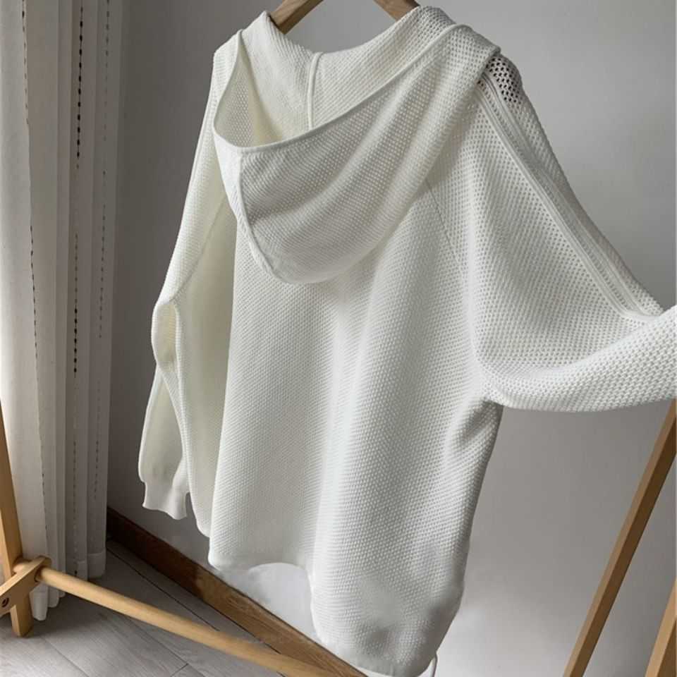 Nomikuma Causal Hollow-out Hooded Sweater Coat Causal Long Sleeve Oversized Knitted Tops Spring Pullover Jumper 6E289 211109