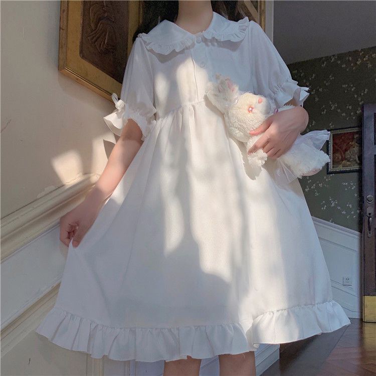 summer sweet peter pan collar white a-line women reffle botton simple Cute Fairy Japanese Harajuku Vestidos 210517
summer sweet peter pan collar white a-line women reffle botton simple Cute Fairy Japanese Harajuku Vestidos 210517