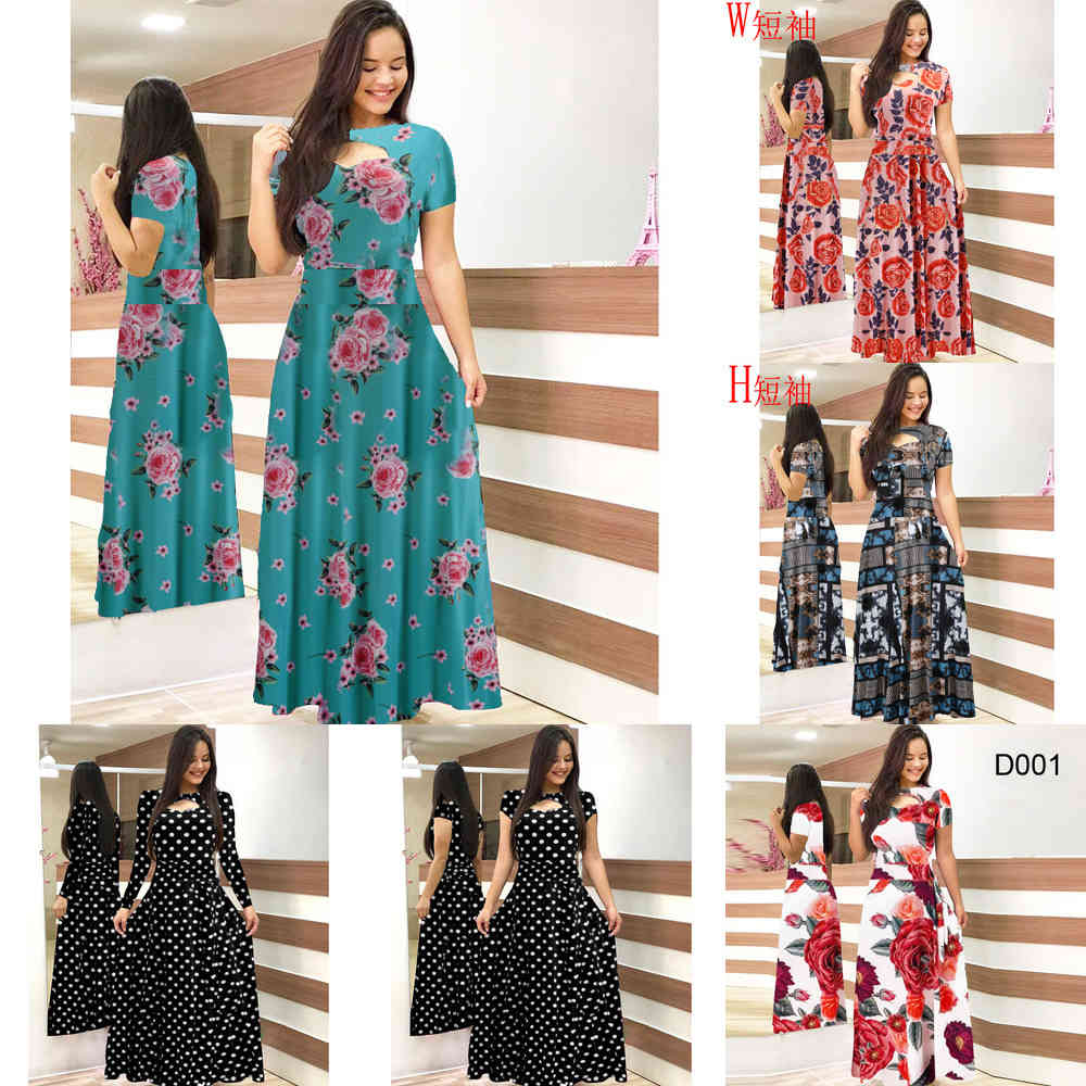 Women Short Sleeve Hollow Out O-neck Long Dress Summer Elegant Floral Printed High Waist Elastic Elegant Boho Robe Maxi Vestidos Q0707, 8808 w short
Women Short Sleeve Hollow Out O-neck Long Dress Summer Elegant Floral Printed High Waist Elastic Elegant Boho Robe Maxi Vestidos Q0707, 8808 w short