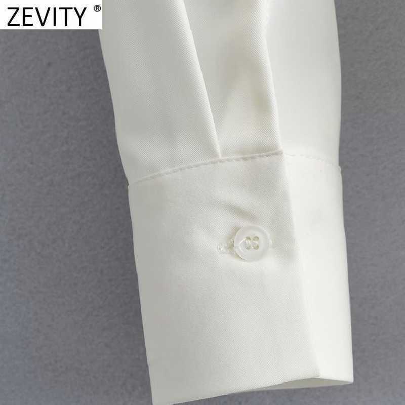 Zevity Women Simply Double Pocket Patch Business Shirt Office Lady Turn Down Collar Blouse Roupas Chic Chemise Tops LS9290 210603