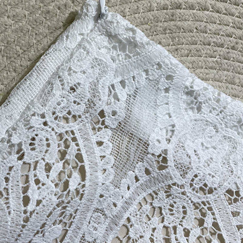 DEAT Women High Elastic Waist Buttocks Skirt Vintage Lace Hollow Out Shirt Two Piece Set Fashion Spring Summer 11B135 210709