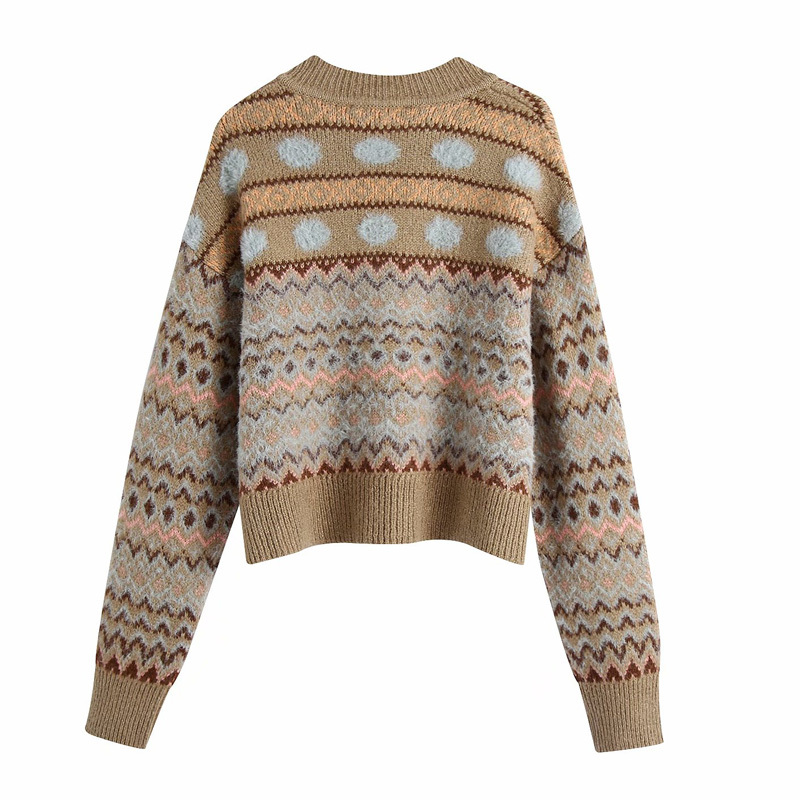 Women Autumn Warm Pullovers Sweaters Long Sleeve V Neck Jacquard Loose Female Fashion Street Vintage Wool Knitted Sweater 210513