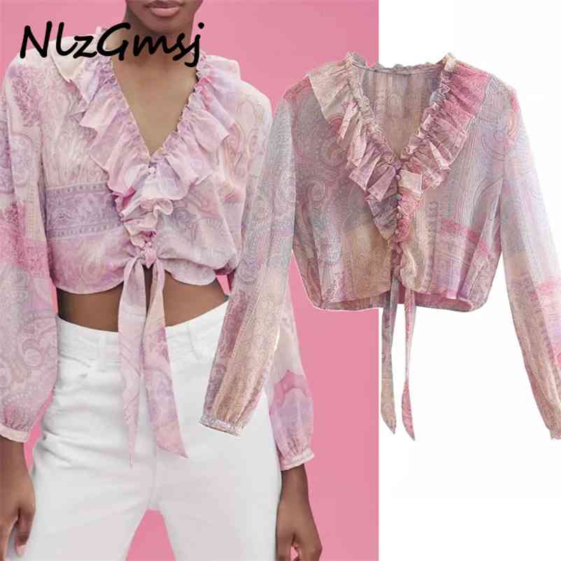Blouse Women Print Chiffon Crop Top Female Vintage Ruffle Knot Long Sleeve Chic Woman Summer Blouses 03 210628, As picture
Blouse Women Print Chiffon Crop Top Female Vintage Ruffle Knot Long Sleeve Chic Woman Summer Blouses 03 210628, As picture