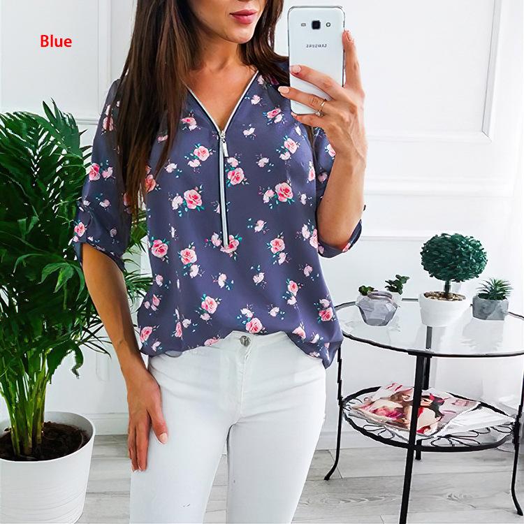 Spring And Summer Women's Floral Print T Shirt Mid-sleeve Long sleeve Zipper Tops Women shirts tshirts top quality, Blue
Spring And Summer Women's Floral Print T Shirt Mid-sleeve Long sleeve Zipper Tops Women shirts tshirts top quality, Blue