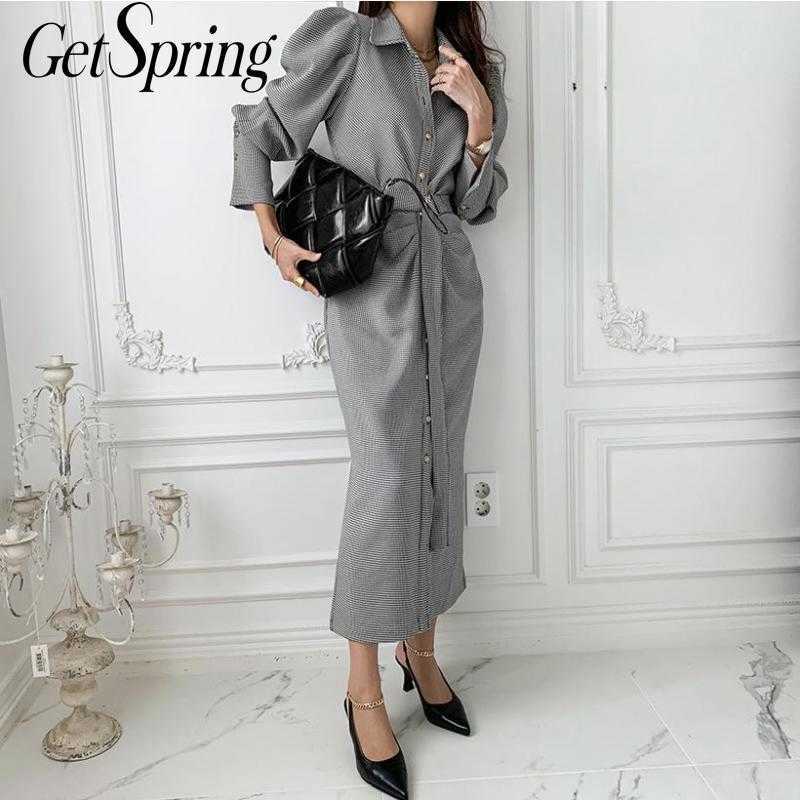 GetSpring Women Dress Temperament Plaid Vintage Dresses Puff Sleeve Belt Long Ladies Retro Chic Maxi Spring 210601, As picture
GetSpring Women Dress Temperament Plaid Vintage Dresses Puff Sleeve Belt Long Ladies Retro Chic Maxi Spring 210601, As picture