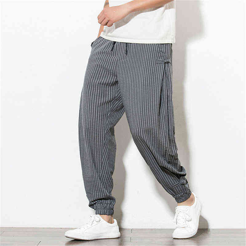 BOLUBAO Summer Men Pants Harem Loose Linen Thin Striped Jogger Sweatpants Breathable Plus Size Casual Harem Pants Male 211119