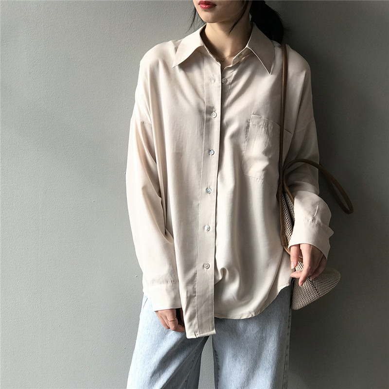 Solid Loose Blouse Shirt Women Batwing Long Sleeve Casual Tunic Office Turn Down Collar Plus Size Pocket Top Blusas 210508