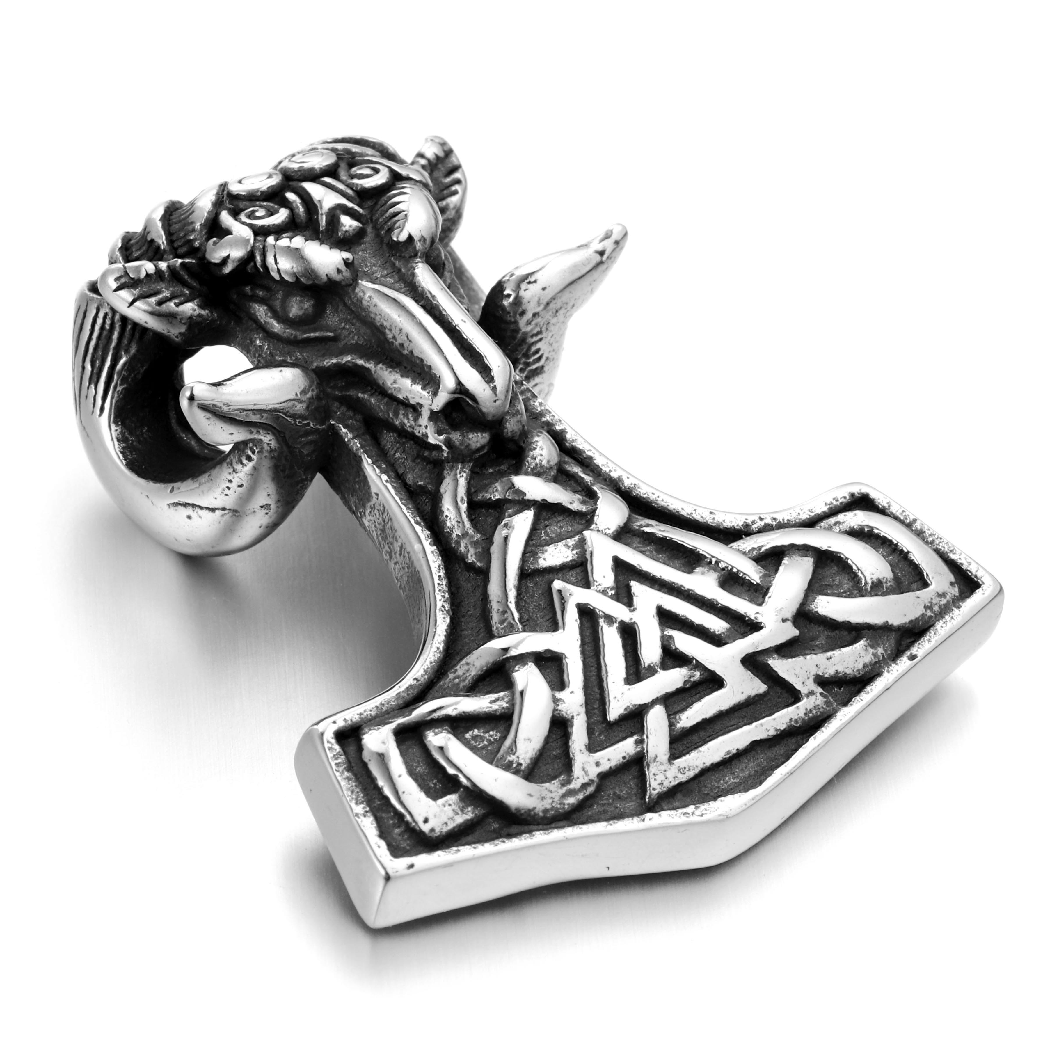 Vintage Men's Stainless Steel Pendant Necklace Norse Viking Goat Ram Odin Myth Punk Biker Charm with Ball Chain