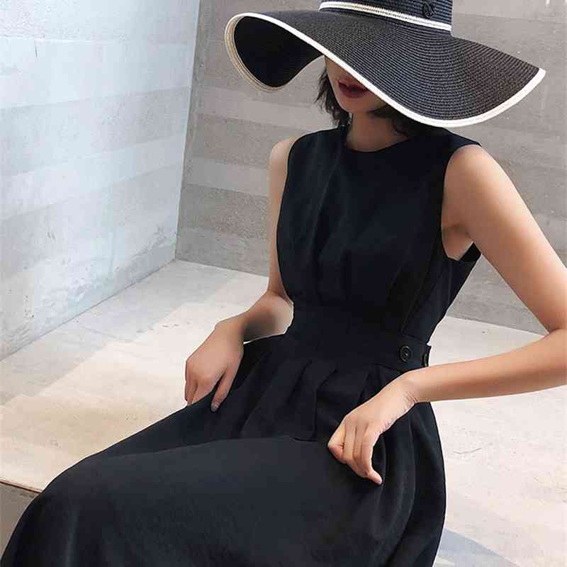 Summer Women Solid White Black Fashion Elegant Casual Party Dress O neck Sleeveless Tank Sundress Female Vestido 210623