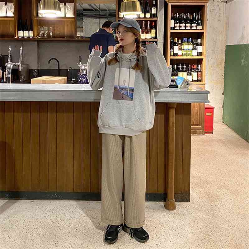 2 colors autumn and winter korean style super large print thicking hoodies womens warm sweatshirts female (F4146) 210423