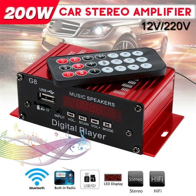 G8 200W 12V Car Audio Amplificador HIFI Power Amplifier bluetooth Home Stereo Amplifiers FM Radio 2CH USB TF AUX 211011
G8 200W 12V Car Audio Amplificador HIFI Power Amplifier bluetooth Home Stereo Amplifiers FM Radio 2CH USB TF AUX 211011