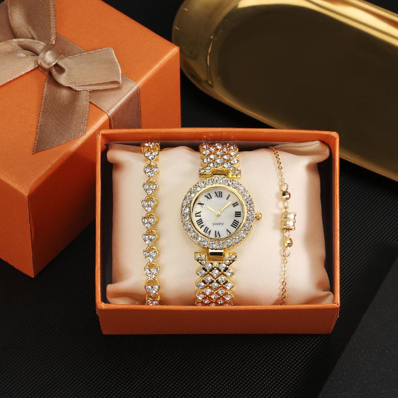 Wristwatches 3PCS Set Ladies Quartz Watches Crystal Bracelet Gift With Box Diamond Top Fashion For Women's Wristwatch, Lover watches-0005
Wristwatches 3PCS Set Ladies Quartz Watches Crystal Bracelet Gift With Box Diamond Top Fashion For Women's Wristwatch, Lover watches-0005