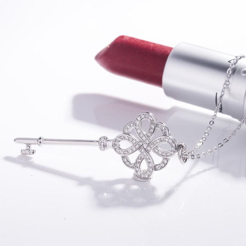 necklace Chinese Knot Sier Plated temperament sweater chain inlaid with diamond key modeling pendant clavicle luxury niche