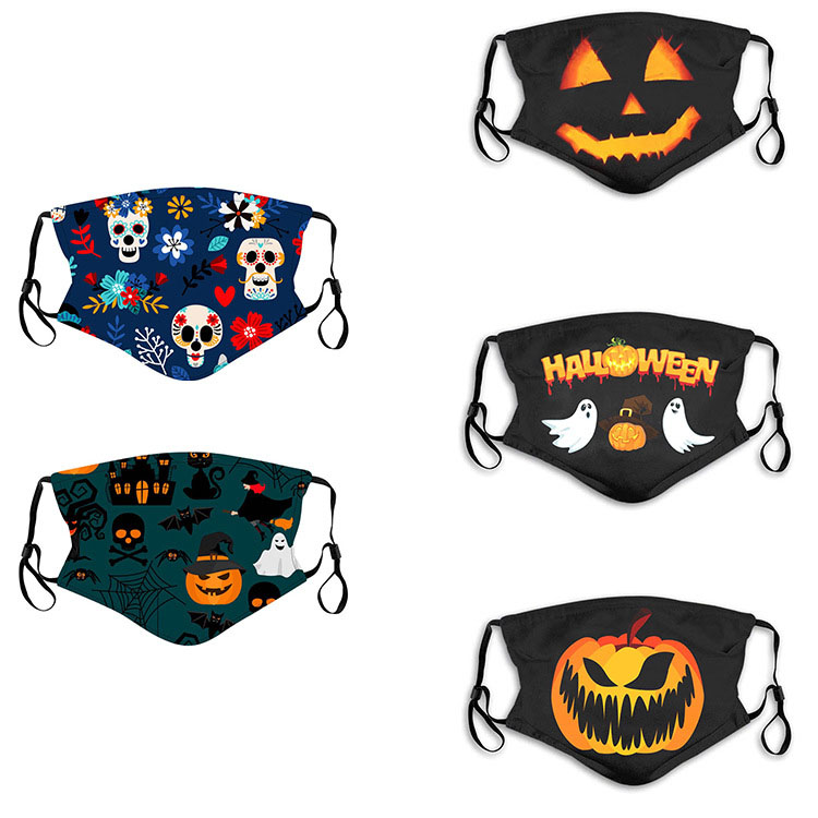 5 PCS Halloween mask 3d printed cotton dustproof earrings personalized mask for men and women